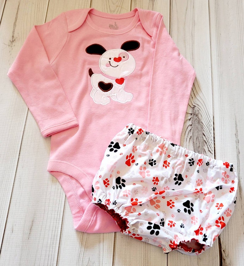 Valentines Day puppy dog Bodysuit one piece and diaper cover 2t image 2