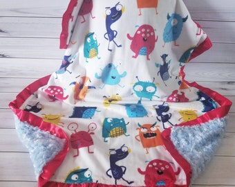 Cute monsters minky satin ruffles baby blanket 33x39