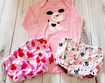 Valentines Day puppy dog Bodysuit one piece and diaper cover 2t