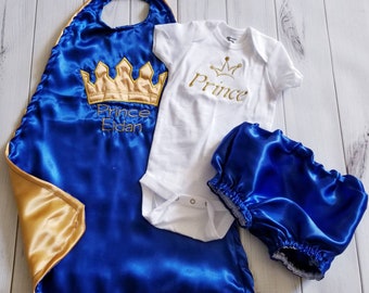 Royalty King Prince photo prop royal blue gold crown cape shorts