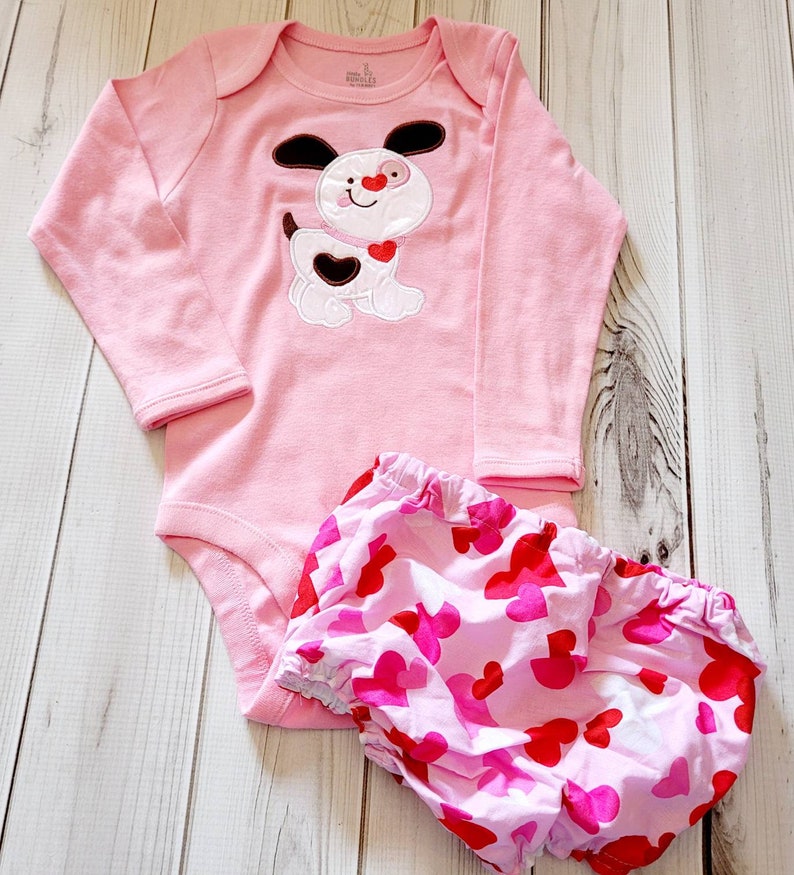 Valentines Day puppy dog Bodysuit one piece and diaper cover 2t image 3