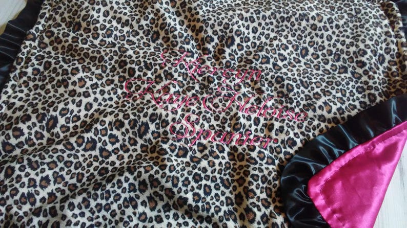 Leopard Cheetah Animal Print SMOOTH Minky & Hot Pink Satin Ruffle Lovey Security blanket 17x21 image 5