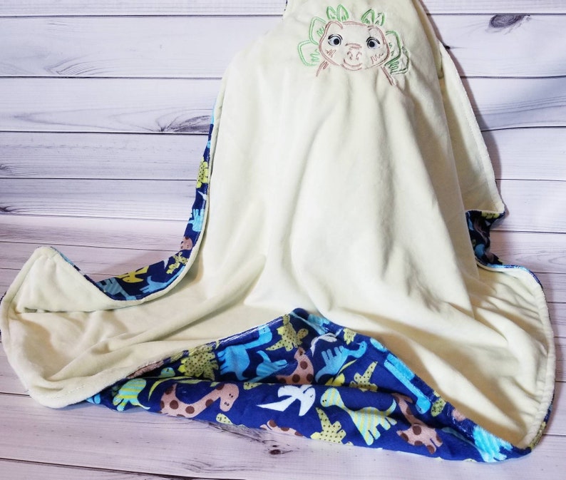 Dinosaurs colorful minky and lime green smooth minky Blanket 34 x 30 READY TO SHIP image 2