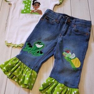 Princess Tiana Frog Fire Fly Birthday Shirt & Ruffle Capri or Jean Set image 3