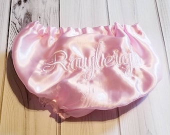 Baby Girl Pink personalized Satin Diaper Cover Bloomers 0-3 months thru 24 months