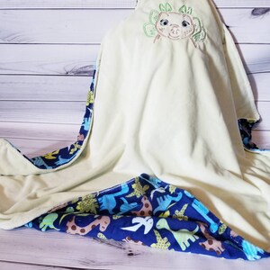 Dinosaurs colorful minky and lime green smooth minky Blanket 34 x 30 READY TO SHIP image 3