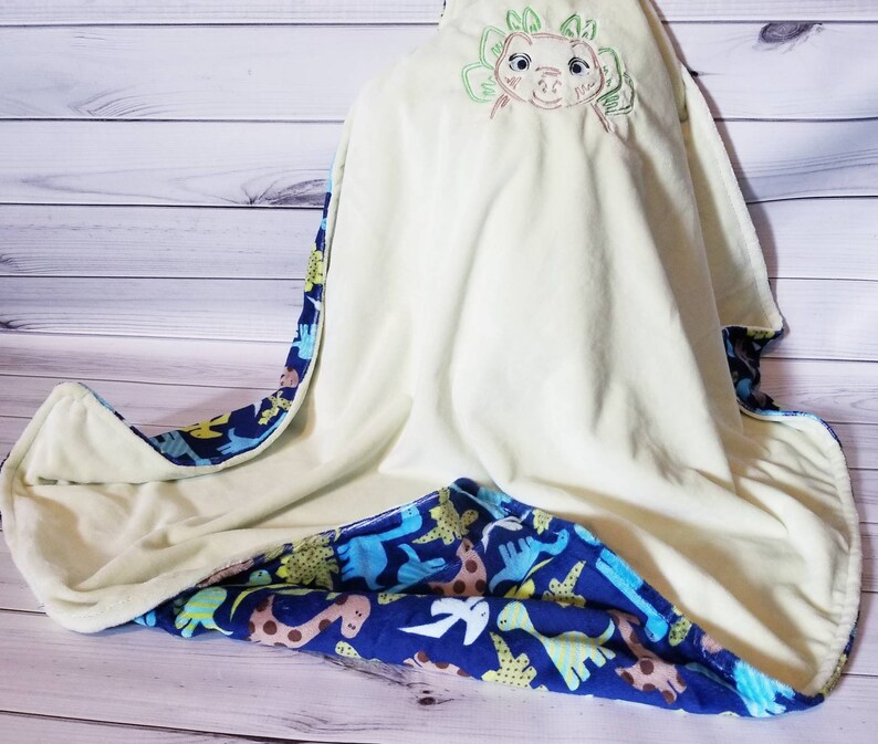 Dinosaurs colorful minky and lime green smooth minky Blanket 34 x 30 READY TO SHIP image 3