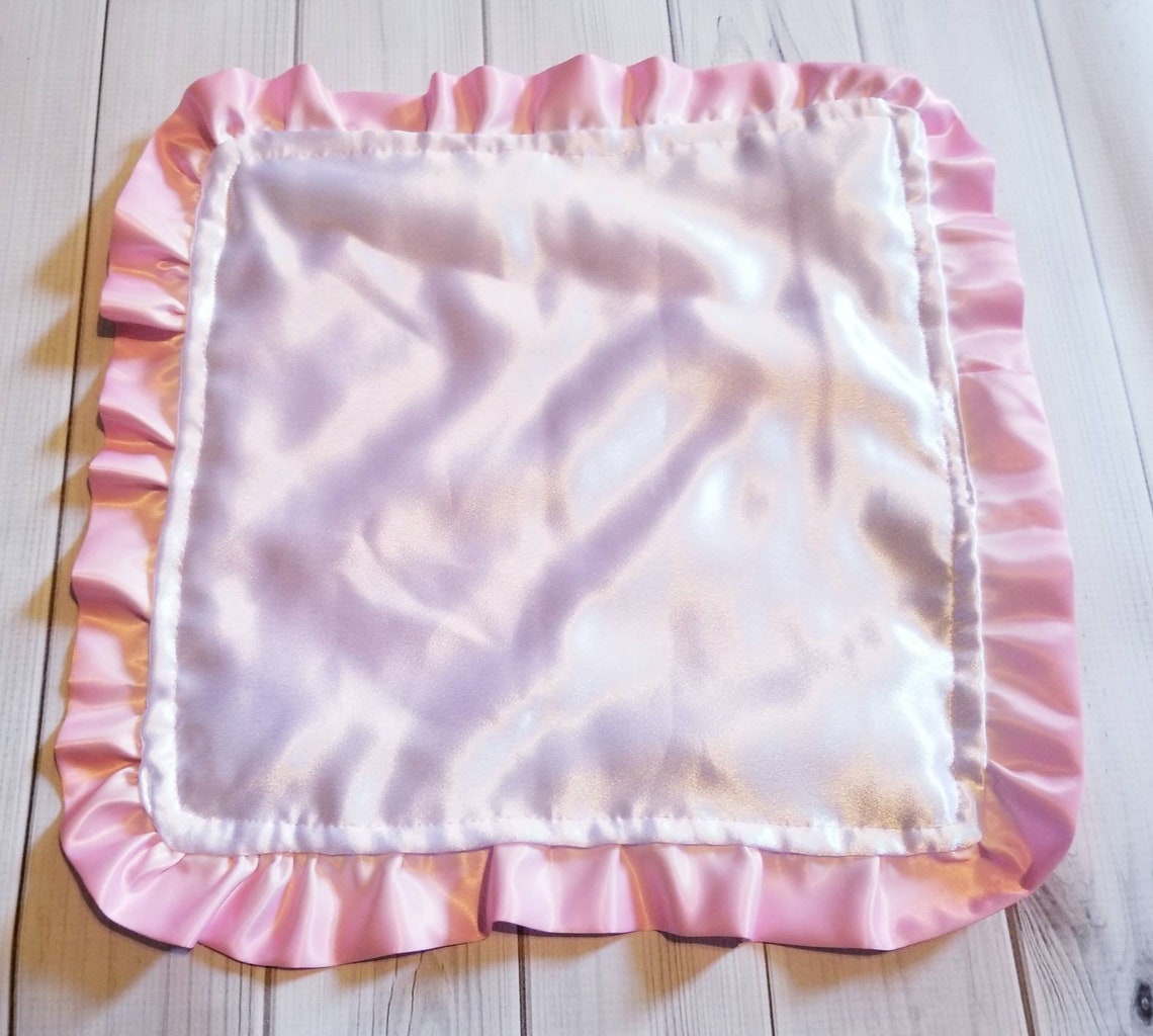 Baby Girl Security Blanket Lovey White Satin Pink Ruffle Minky Etsy