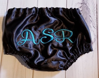 Personalized Black Satin Diaper Cover Bloomers 0-3 months thru 24ms