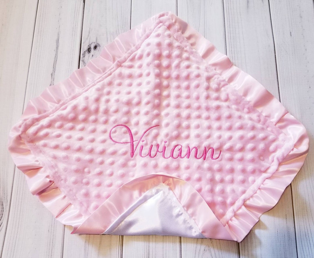 Baby Girl Security Blanket Lovey White Satin Pink Ruffle Minky 16 X 16