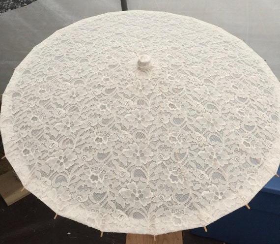 Bridal white lace parasol with sequins