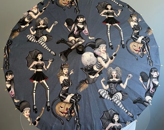 Guarda-sol de tecido estilo pin-up gótico, 81 cm (32")