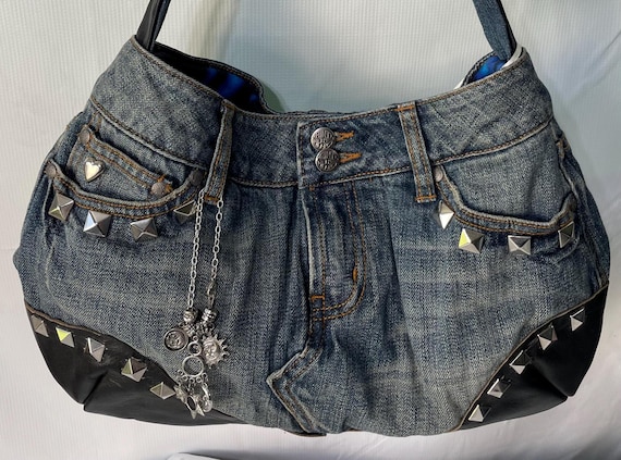 handmade up cycled denim and leather purse