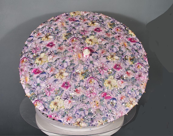 Embroidered pink spring flowers parasol