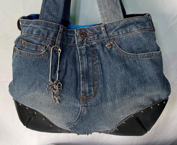 up cycled denim and leather purse