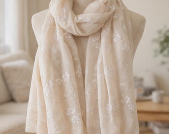 Soft Floral Pashmina Wrap for Women – Lightweight Cotton Viscose Spring Shawl