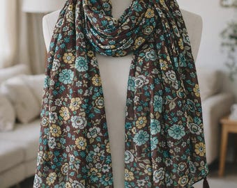 Boho Viscose Scarf for Women – Lightweight Floral & Geometric Tassel Shawl Wrap