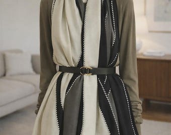 Elegant Color Block Cotton Viscose Wrap for Women | Lightweight Fashion Shawl
