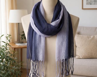 Gradient Linen Scarf Women Lightweight Spring Summer Tassel Wrap