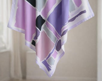 Abstract Print Satin Feel Head Scarf for Women, Lightweight Fashion Neck Wrap
