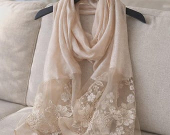 Floral Embroidered Scarf – Shimmer Lightweight Wrap for Women