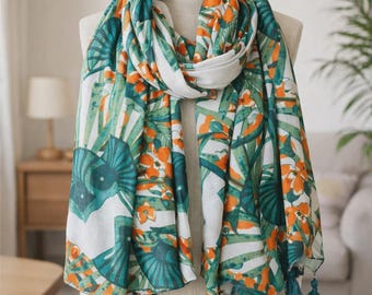 Soft Tassel Scarf for Women – Lightweight Printed Wrap 180x90cm