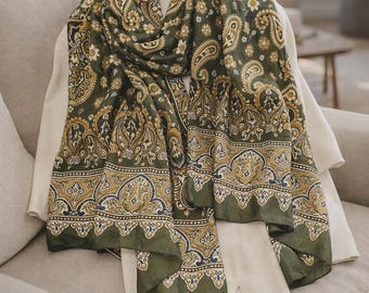 Paisley Cotton Feel Scarf – Lightweight Floral Shawl Wrap for Women