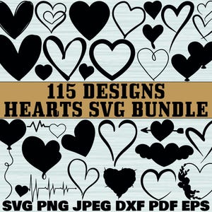 Herz SVG-Bundle, Herz Clipart, Herzen Kontur Dxf, Herz geschnitten Dateien für Circut, Herz Png Bundle, Doodle Herzen svg, Herzen Silhouette Dxf