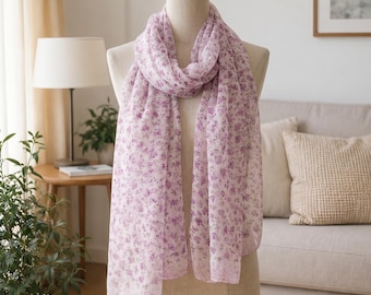 Floral Chiffon Scarf Women Long Shawl Lightweight Summer Wrap