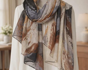 Abstract Cotton Linen Scarf | Lightweight Spring Summer Shawl
