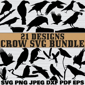 Crow Svg Bundle, Halloween Svg Bundle, Halloween Crow Svg, Crow Silhouette, Crow Clipart, Crow Cut File For Circut, Raven Black Crow Svg,Png
