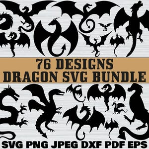 Dragon Svg Bundle, Dragon Clipart, Dragon Cut Files For Circut, Dragon Silhouette, Dragon Svg, Dragons Head, Animal Svg, Dragon tattoo Svg