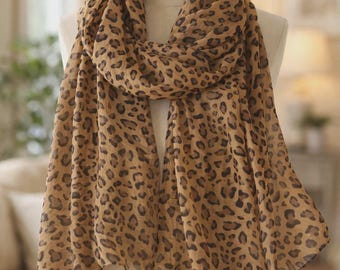 Leopard Print Chiffon Scarf for Women, Lightweight Spring Summer Wrap