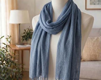 Mens Linen Scarf Lightweight Solid Color Spring Summer Neck Wrap