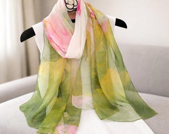 Floral Chiffon Scarf for Women – Lightweight Summer Wrap