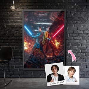 Jedi Couple Portrait – Custom Star Wars Wall Art From Photo | Personalized Jedi Lovers Gift for Him Her | Unique Starwars Family Artwork