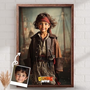 Custom Pirate Portrait from Photo | Kids Adventure Art Print Gift for Boys Room