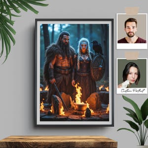 Custom Viking Portrait, Personalized Norse Warrior Art, Historical Digital Painting, Unique Viking Gift for Couples & Mythology Fans