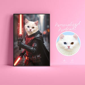 Custom Pet Portrait Jedi Style - Star Wars Pet Art, Darth Vader Cat Portrait, Personalized Pet Art Gift for Funny Pet Lovers