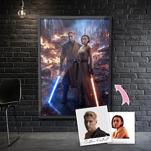 Custom Couple Star Wars Portrait, Custom Jedi Portrait, Star Wars Print, Custom Portrait Star Wars Gift, Gift for Couple
