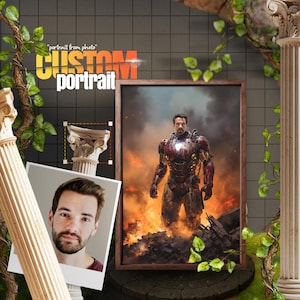 Retrato personalizado do Homem de Ferro, presente de pai super-herói, pôster personalizado do Homem de Ferro, melhor arte de pai de todos os tempos, presente exclusivo de dia dos pais para ele