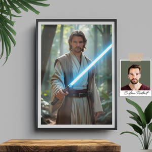 Custom Star Wars Portrait - Clone Wars Style Digital Art - Jedi Luke Skywalker Gift - Personalized Poster for Best Friend