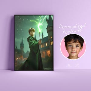 カスタムウィザードポートレート | ファンのための魔法のパーソナライズアートワーク | ウィザードにインスパイアされたウォールアート | あらゆる年齢層向けのユニークなウィザードスクールギフト