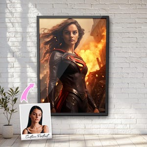 Benutzerdefinierte Superheldin Porträt vom Foto, digitale Supermodel Kunst, personalisiertes Geschenk für sie, Geburtstag oder Empowerment Kunstwerk