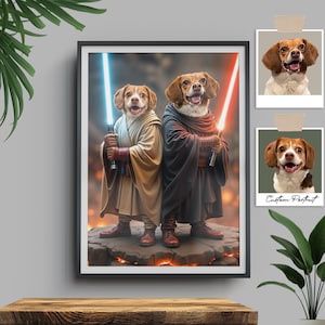 Custom Jedi Pet Portrait, Digital Pet Painting, Funny Star Wars Dog And Cat Art, Personalized Gift For Pet Lovers, Sci-Fi Home Decor