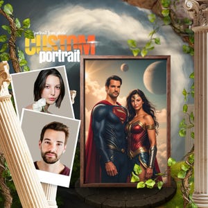 Retrato de pareja de superhéroes personalizado, arte personalizado para parejas, regalo romántico, perfecto para el día de San Valentín o aniversarios