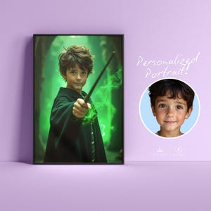 Personalized Wizard Poster Custom Portrait - Unique Wizard Art for Kids, Wizard Fan Gift, Custom Wizard Portrait Print Decor