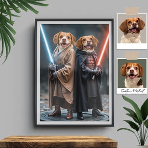 Custom Star Wars-Themed Pet Portrait - Darth Vader Cat or Jedi Dog Print - Funny Pet Gift for Star Wars Fans - Personalized Artwork