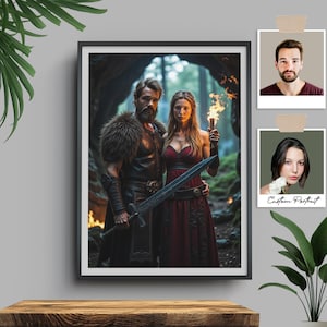 Custom Viking Couple Portrait, Norse Warrior Artwork, Digital Medieval Painting, Unique Anniversary or Family Gift for History Lovers