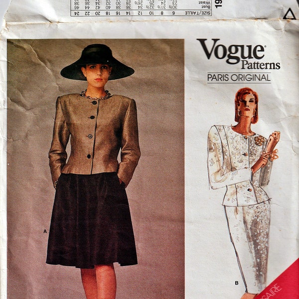 Vogue 1919 Christian Dior Paris Original Misses'/Misses' Petite (Size 12) Jacket & Skirt Women's  Vintage Sewing Pattern 1980's